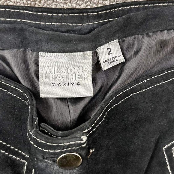 Vintage Wilsons Leather Maxima Pants Women 2 Black Suede Stitching Western Y2K - Picture 3 of 14